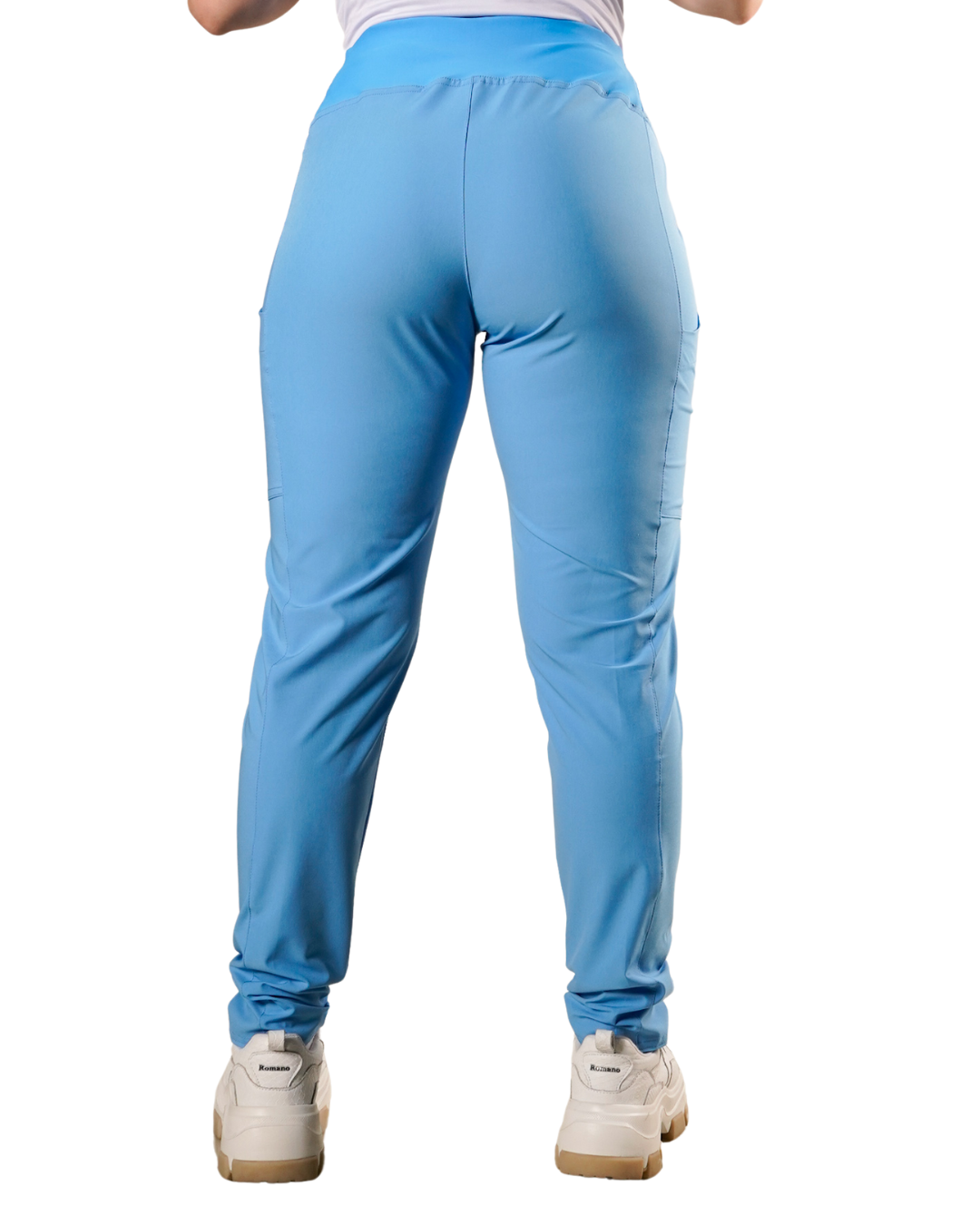 Pantalón clínico mujer celeste Valere Flex 5022, vista trasera - Uniformes Clínicos Sami