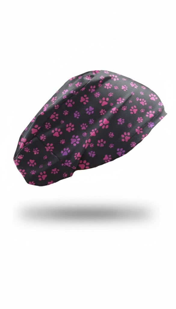 Gorro Clínico Lycra Negro Con Patitas Rosadas