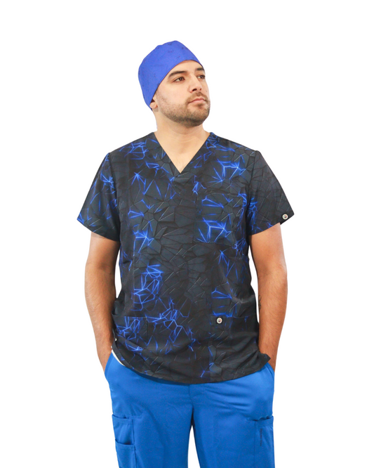 Polera clínica hombre azul Pannel Estampados - Uniformes Clínicos Sami