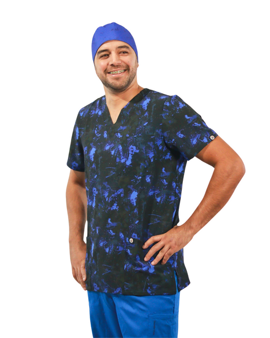 Polera clínica hombre azul rey Paint Estampados - Uniformes Clínicos Sami