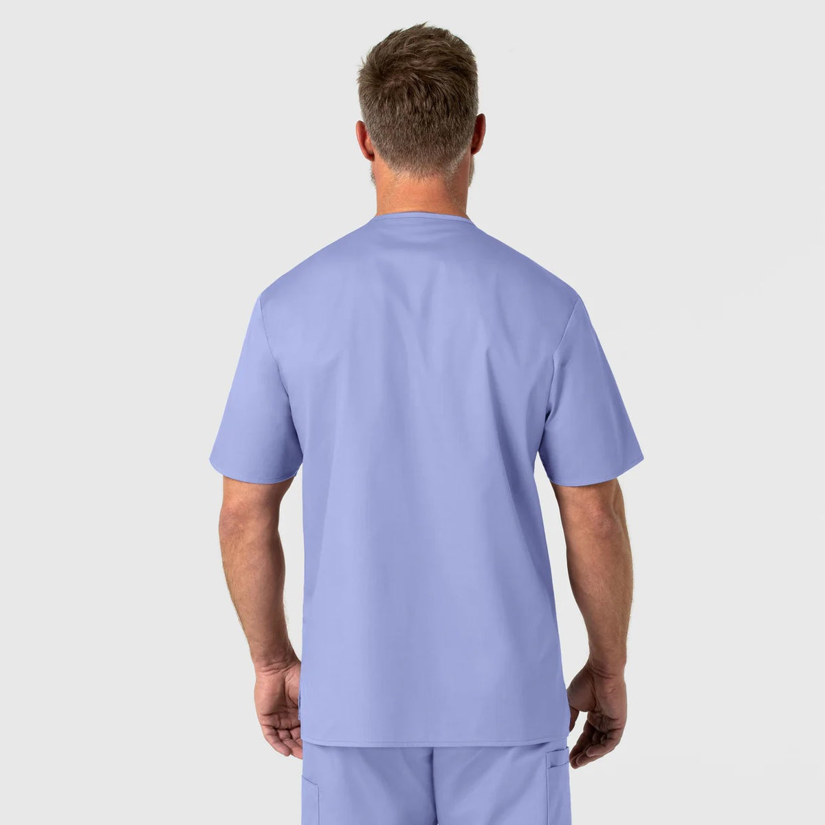 Polera clínica hombre celeste WonderWink WonderWORK, vista trasera - Uniformes Clínicos Sami