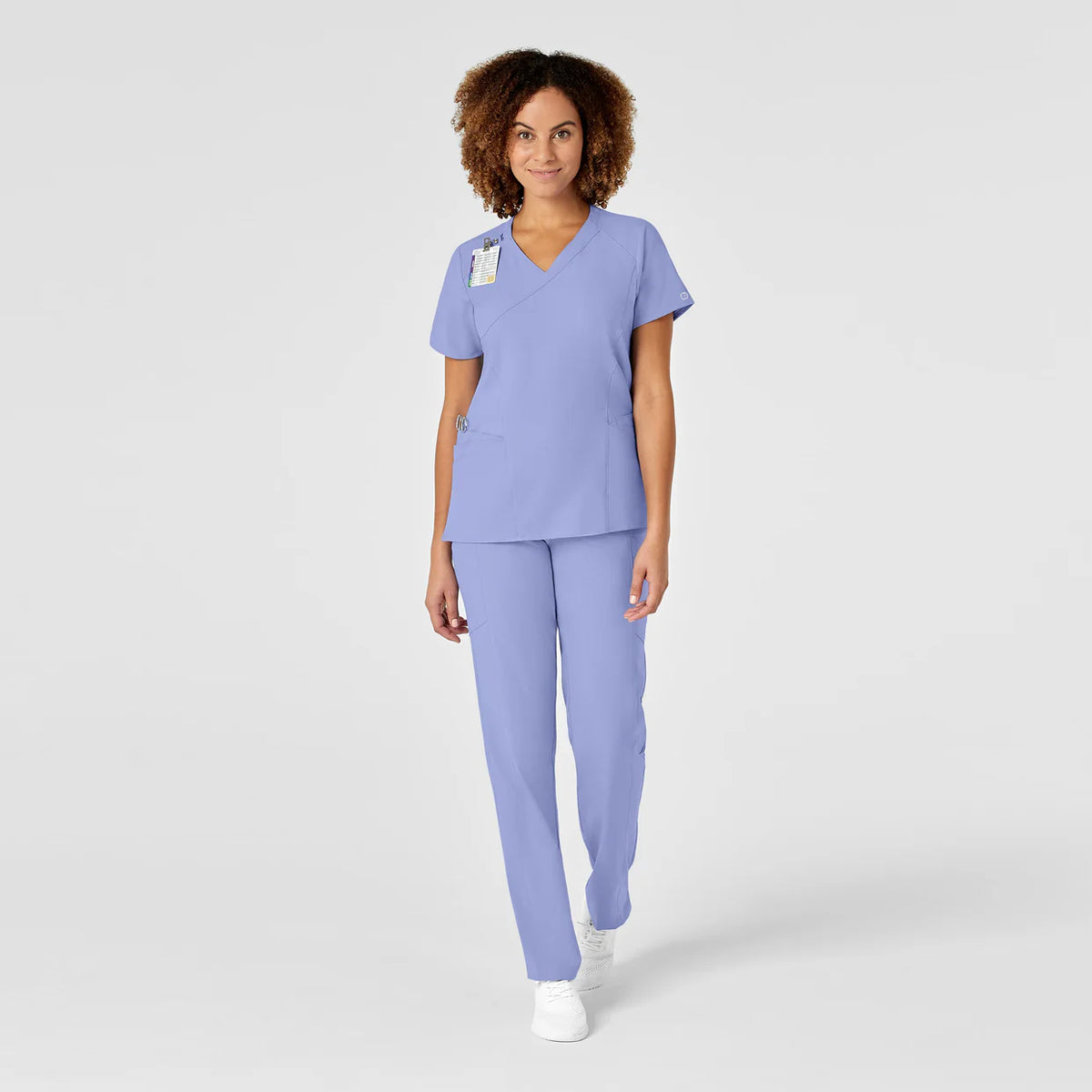 Polera clínica mujer celeste WonderWink 6455a, vista trasera - Uniformes Clínicos Sami