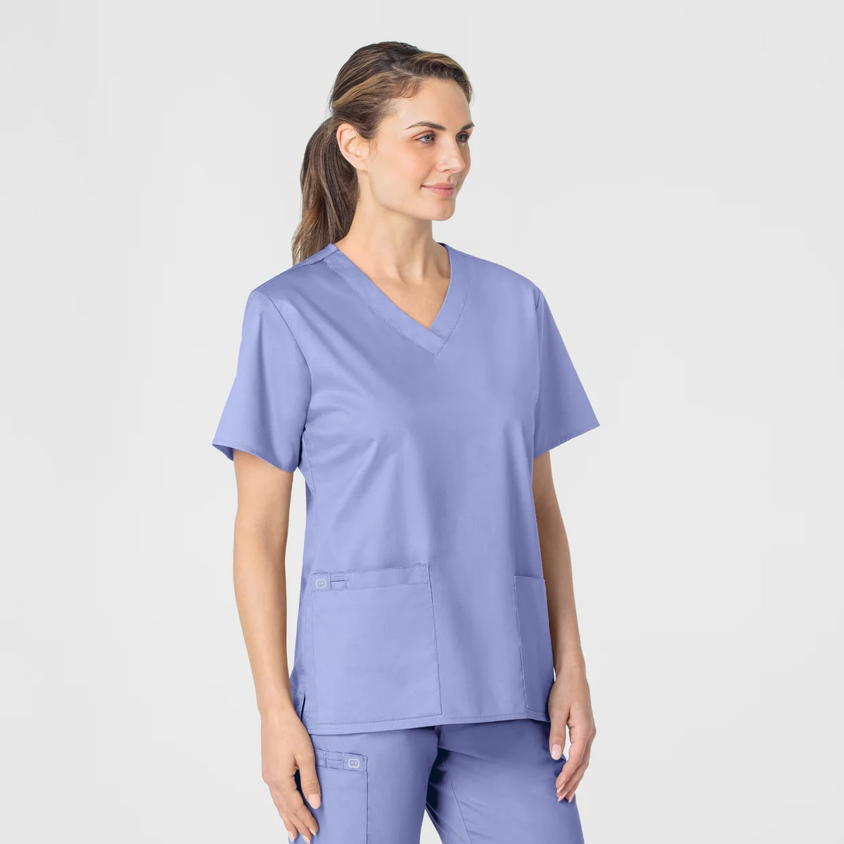 Polera clínica mujer celeste WonderWink WonderWORK, detalle 3 - Uniformes Clínicos Sami
