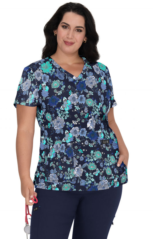 Polera clínica mujer Koi Estampada 384PR-BTM - Uniformes Clínicos Sami