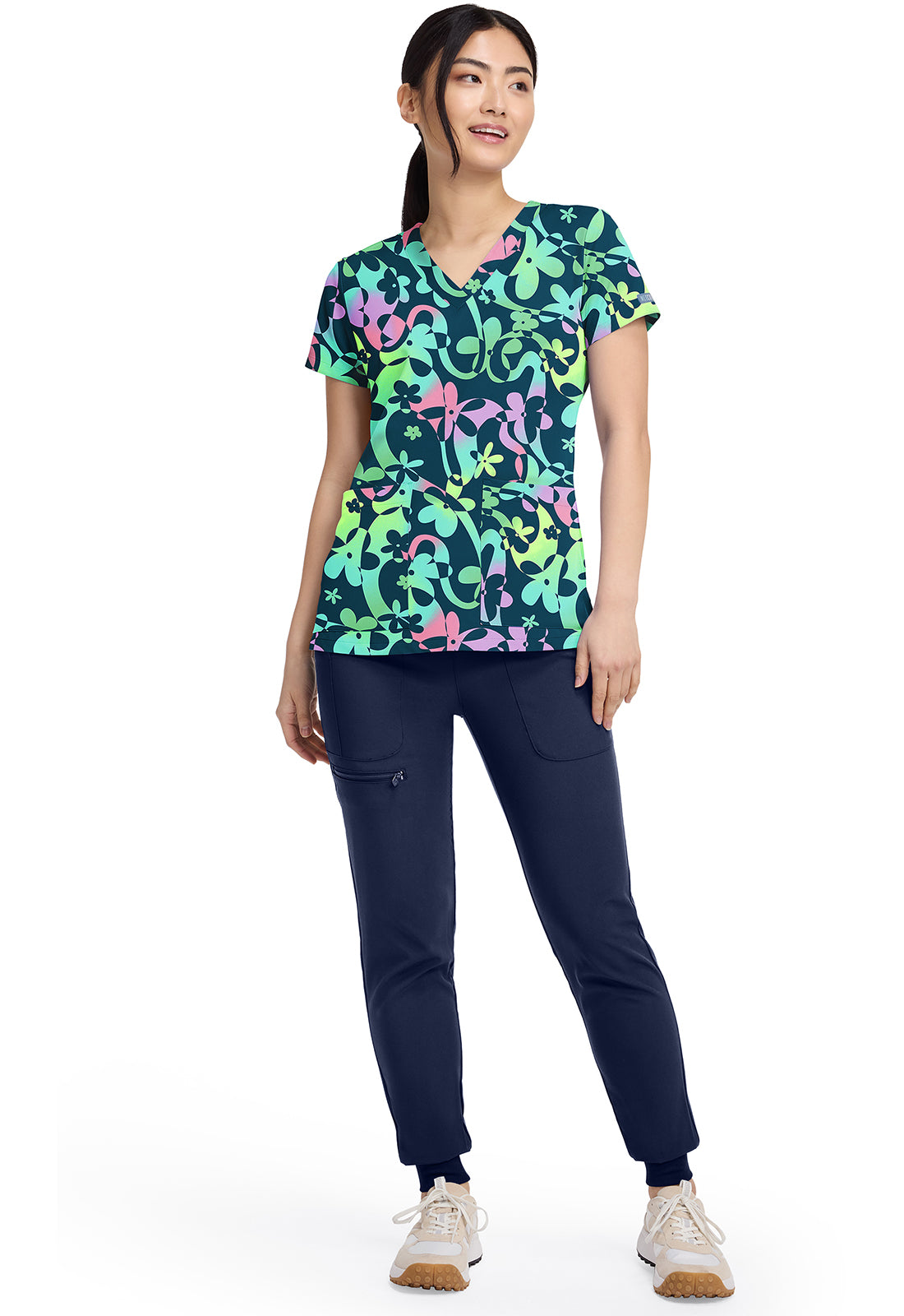 Polera clínica mujer Med Couture estampada DZDY MC8564, detalle 2 - Uniformes Clínicos Sami