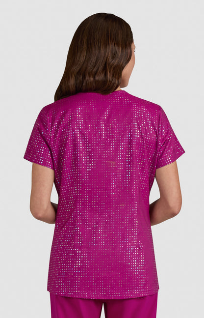 Polera clínica mujer rosa Estampada 1082PR-IAP Velora, detalle 2 - Uniformes Clínicos Sami