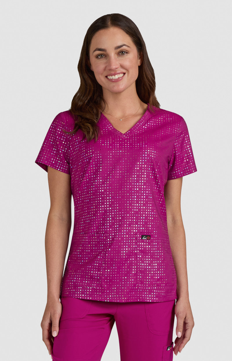 Polera clínica mujer rosa Estampada 1082PR-IAP Velora - Uniformes Clínicos Sami