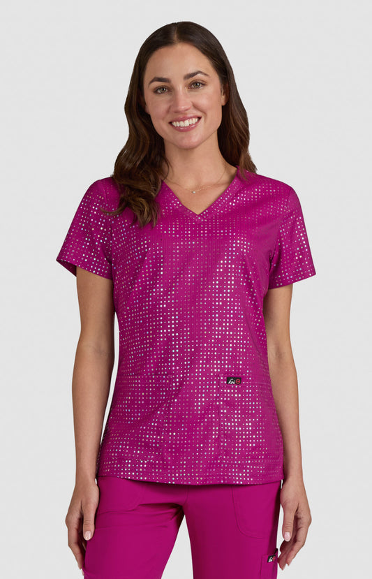 Polera clínica mujer rosa Estampada 1082PR-IAP Velora - Uniformes Clínicos Sami