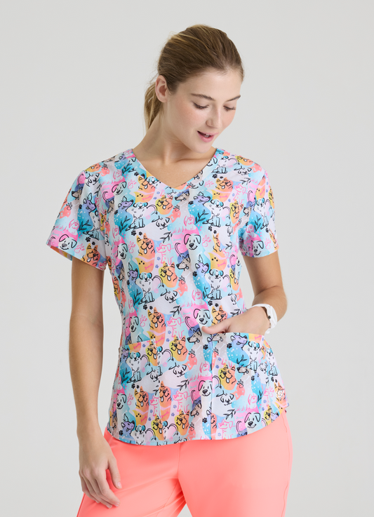 Polera clínica mujer Skechers by Barco estampada BOHEMEBARK BHBK SKT021 - Uniformes Clínicos Sami