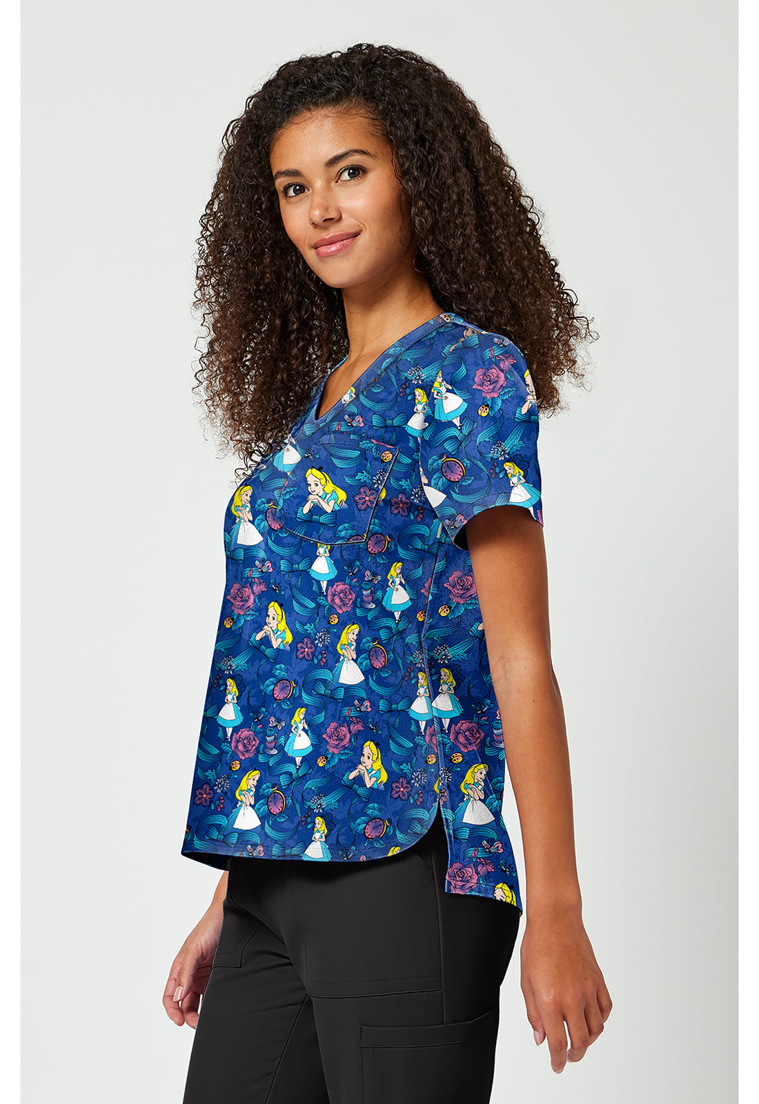 Polera clínica mujer Tooniforms estampada ALWT TF797, detalle 2 - Uniformes Clínicos Sami