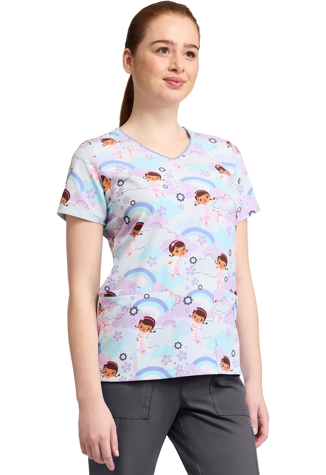Polera clínica mujer Tooniforms Estampada DCGS TF614, vista trasera - Uniformes Clínicos Sami