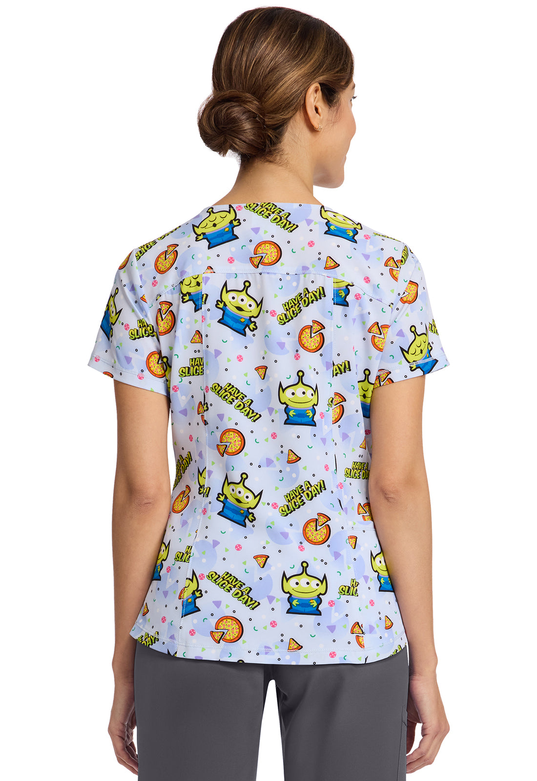 Polera clínica mujer Tooniforms Estampada TSHA TF786, vista trasera - Uniformes Clínicos Sami