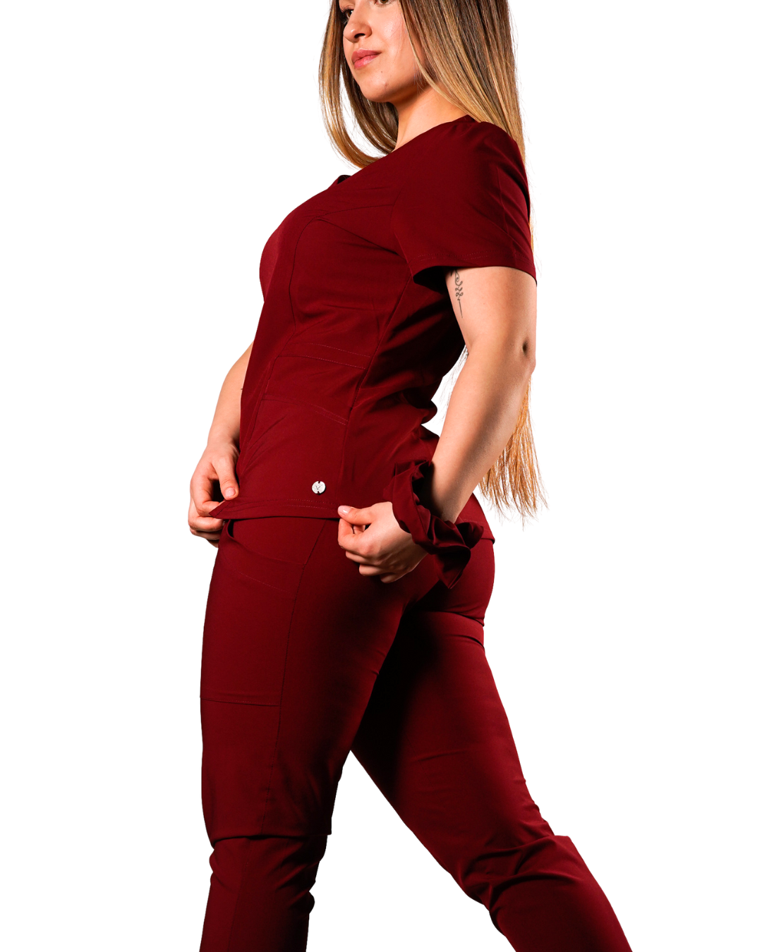 Polera clínica mujer Vino Valere Flex 6022, vista trasera - Uniformes Clínicos Sami