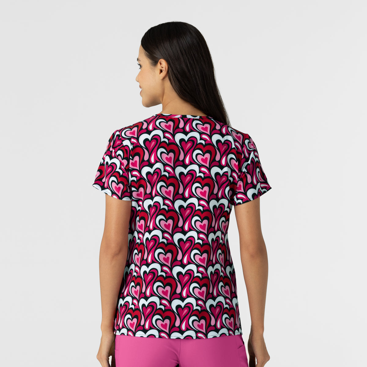 Polera clínica mujer WonderWink estampada HFLW 6147, vista trasera - Uniformes Clínicos Sami
