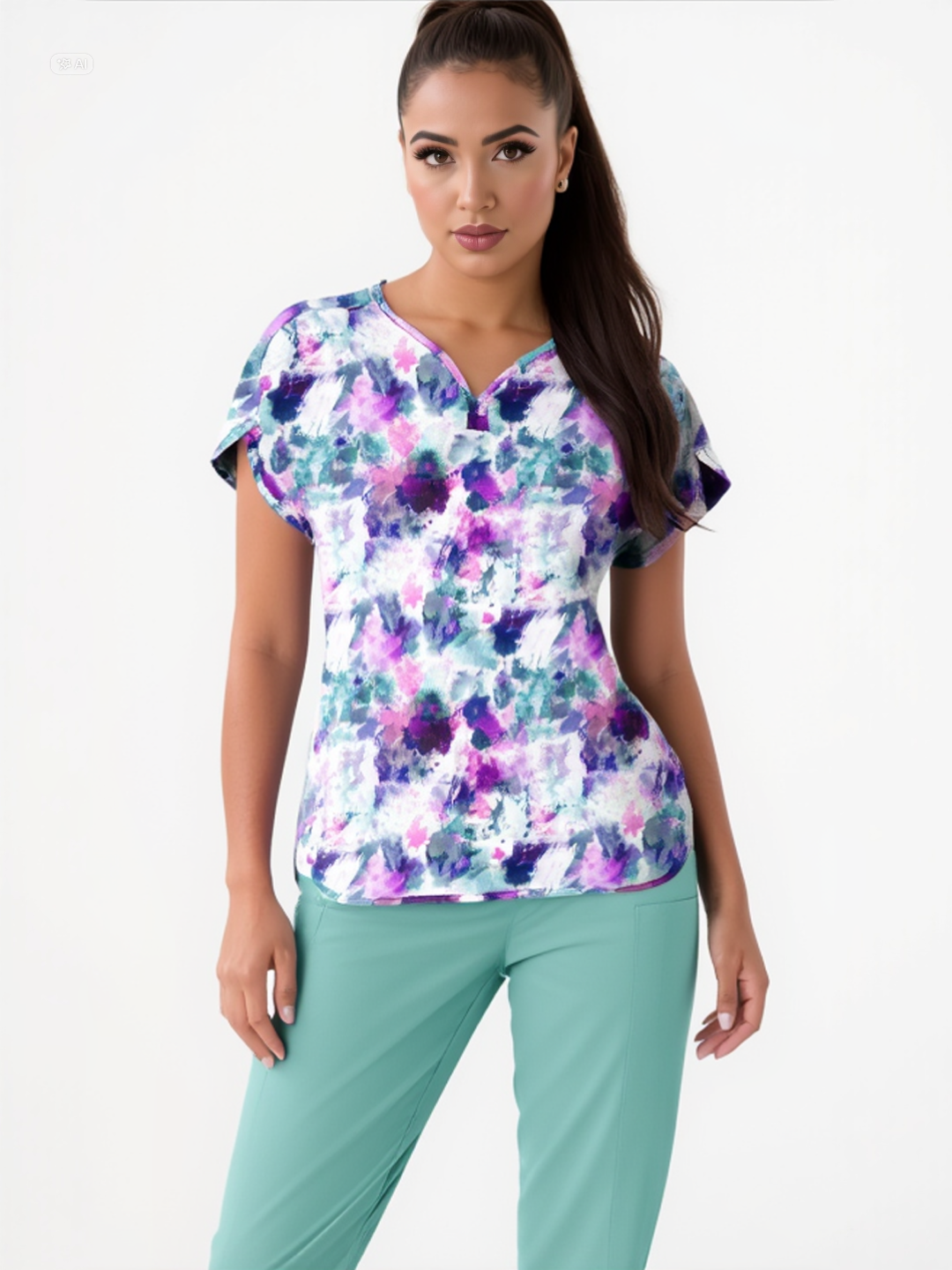 Polera clínica WonderWink estampada FFLR 6267 - Uniformes Clínicos Sami