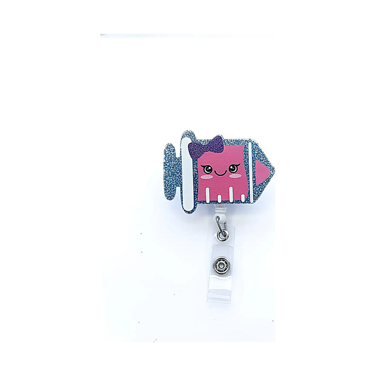 Porta credencial acrílico Jeringa Celeste Shine